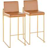 Fuji 30" High Back Bar Stool in Gold & Camel Leatherette (Set of 2)